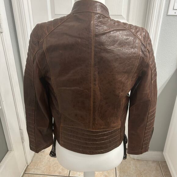 Anzo Cuir Genuine Leather Moto Jacket – Brown (Fits XS–S) Bella sea aesthetic - Picture 3 of 6